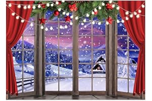 AIIKES 7x5FT Sfondo natalizio Sfondo della finestra di Natale Sfondo della scena Invernale Sfondo della Decorazione della Tenda Rossa di Natale XY77