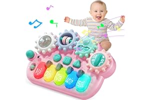 Baby Music Toys for 6 Months Plus,Light Up Piano Keyboard for Kids 1/2 Year Old,Ltteaoy Sensory Sound Early Learning Musical Toy for 12 Months Girl Boy Toddler with Animal Sound 1st Birthday Gift-Pink