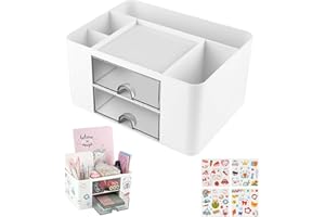 OFFCUP Organizer na biurko z szufladą, plastikowy organizer na stół, artykuły biurowe, uchwyt na długopisy z 7 przegródkami, do szkoły, biura