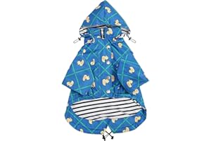 MOREZI Hunderegenmantel, mit Reißverschluss und reflektierenden Knöpfen, Regen-/wasserdicht, Verstellbarer Schultergurt, abnehmbare Kapuze, hält den Hund sauber und ordentlich-Blau kariert-S