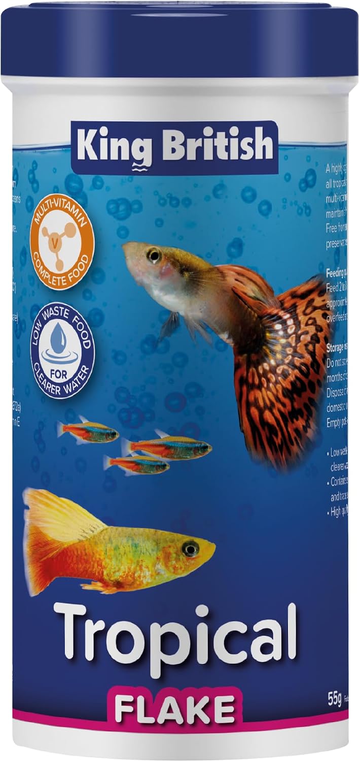 King British – Tropical Fish Flake 55g – Multi-Vitamin Complete Food – Clear Water Formula Natural Ingredients – For Tropical & Other Aquarium Fish