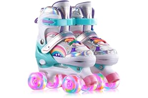 SUMEBER Sumber Patines para Niñas y Niños: Patines de Doble Tamaño Ajustables, Patines en Línea con 8 Ruedas Iluminadas, Protección Completa para Juegos de Interior y Exterior