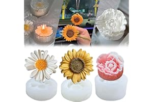 JDH SILICONE 3 Pezzi Stampi in Silicone per Resina Fiore,Stampo in Silicone 3D per fiori di Girasole Daisy, 3D stampi in silicone per candele, per Cioccolatini Caramelle Torte Sapone