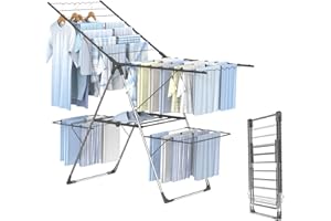 Innotic Étendoir Linge Intérieur Extérieur, Séchoir à Linge Pliable à 2 Niveaux, 4 Ailes Réglables en Hauteur, Tancarville Linge XXL, 3 Secondes Déplier ou Plier, 33 Barres, Gris