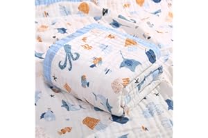 Hivia 110 * 110CM Mussole Neonato Cotone-6 Strati di Morbida e Confortevole Copertina Neonato Cotone,100% Cotone Coperta Neonato Adatto per Culla, Carrozzina|Oceano Blu
