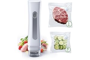 Aischens Appareil de Mise Sous Vide Compact Manuel pour Aliments,Scelleuse Portable avec 30 Unité Sachets Réutilisables | Scelleuse Mini pour Conservation,Appareil de Préservation Chef Compact