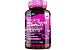 Multivitamines et minéraux pour femmes - 24 vitamines et minéraux actifs essentiels, y compris la biotine et l'acide hyaluronique - 180 comprimés végans - Fabriqué par Nutravita