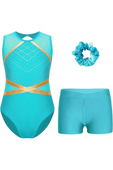 Ensemble Danse Noël Fille - Justaucorps Paillettes Avec Short Strass, Bandeau Inclus (tailles 6 à 14 Ans)