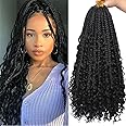 Xtrend 18Inch 8Packs Boho Box Braids Crochet Hair with Curly Ends 15strands/pack Pre Looped Black Messy Goddess Box Braids Hair Extensions Individual Synthetic Bob Goddess Locs Hair for Black Women