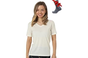 Merino.tech 100% Merino T Shirt Damen - Merinowolle Sport Wandern Thermoshirt Damen + Wandersocken