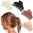 DEEKA 4 PCS Double Row Teeth Hair Claw Clips 2.5" Medium Hair Clips for Thin Hair Small Matte Clips Short Fine Hair Accessories for Women and Girls -Black Brown