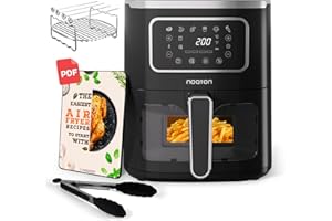‎NOATON Noaton Heißluftfritteuse 4,4 L, Ölfreie Air Fryer für 1-4 Personen, 6 Programme, 80-200 °C, 60-Minuten Timer, 1450 W, Digitales Display, Inklusive Rezeptbuch, Spülmaschinenfest, Schwarz
