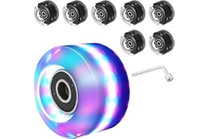 PATIKIL Set de Ruedas para Patines en Línea, 8 Pack 58mm 82A Juego de Ruedas de Skateboard Cruiser con Luces con Rodamientos Herramienta para Patinaje de Doble Hila, Rosa, Azul, Verde