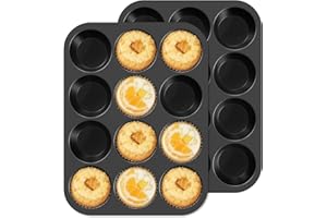 Ankway Lot de 2 Moule à Muffins en Silicone, 12 Cupcakes Anti-Adhésif Moules à Pâtisserie, pour Brownies, Pudding, Mini Muffins, Cupcake, Sans BPA, Réutilisable Compatible Lave 32 X 24 X 3cm (Noir)