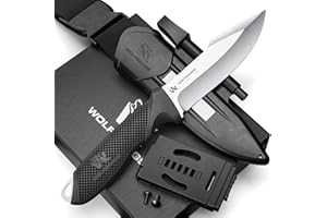 ODENWOLF W3 Couteau de survie avec allume-feu – Lame fixe en acier D2 monobloc – Couteau de bushcraft premium + étui – Idéal outdoor, camping, forêt (Argent)