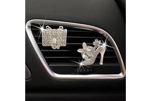 VILIA 2 Pieces Crystal High Heel Shoe & Magic Bag Car Air Vent Clip Charm Bling sparkly bedazzled rhinestone Car Bling Accessories，Car Interior Decoration Charm，Rhinestone cute Car Decor girls