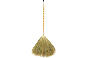 AW BROOMS Natürlicher Grasbesen, Länge 99–101.6 cm, mit orangefarbenem Bambusstiel, für Innen- und Außenbereich, glatter und harter Boden – Kehrreinigungswerkzeug, einzigartiges, Grage, Schlafzimmer