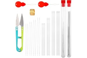 MOZEAT LENS 34 PCS Beading Needles Set, Assorted Size Seed Beads Needle for Jewelry Making Include Long Straight Beading Thread Needles Big Eye Needle Threaders Thimble and Organize Bottle