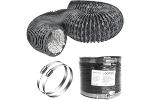 LOOTICH Mocny Kanał Powietrzny Ø153mm Długość 2,5m Czarny Elastyczny Przewód Aluminiowy z PVC z 2 Zaciskami ze Stali Nierdzewnej 4-warstwowy Wąż Wentylacyjny HVAC