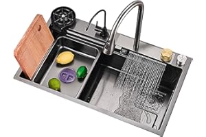 NOYHHAV Lavabo sobre encimera con Grifos negro cocina fregadero Fregaderos talla grande Fregaderos de un seno para Accesorios (80 * 45 * 23CM, Negro)