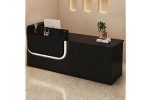 UULBDCD Empfangstheke mit abschließbarer Schublade und Schrank, Rezeptionstresen aus Massivholz mit LED-Beleuchtung, Empfangstheke mit Stauraum, 100–240 cm, geeignet für Büro, Salon, Lobby und Geschäft