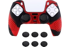 eXtremeRate PlayVital 3D Studded Edition Anti-Slip Silicone Cover Skin for ps5 Controller, Soft Rubber Case Protector for ps5 Wireless Controller with Thumb Grip Caps - Red & Black