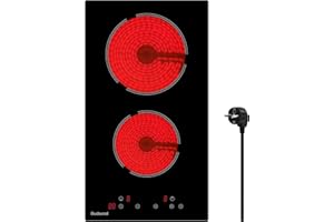 Gudsunal Plaque Vitrocéramique 2 Feux Encastrable, 3000W, 9 Niveaux de Puissance, Minuteur, Arrêt Automatique, Verrouillage Enfant, Indication de Chaleur Résiduelle,Table de Cuisson à 2 Feux,Noir mat