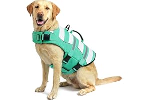 ASENKU Gilet de Sauvetage pour Chien L, Vert, Polyester, Flottabilité Mousse de Coton Perlé Haute, Gilet de Natation pour Chien, Réglable avec Poignée, Pour l'extérieur, Été, Adulte, Moyen