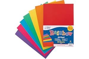 Baker Ross AV535 A4 Rainbow Coloured Card (220gsm), Perfect for Children's Art & Craft Activities, Collages, Model Making and More (Pack of 50), Assorted