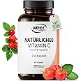 Natürliches Vitamin C Hochdosiert - 240 Vegane Kapseln 4 Monatsvorrat Acerola-Extrakt Und Hagebutten-Extrakt 400mg Reines Vit