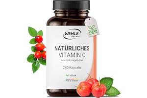 ‎WEHLE SPORTS Vitamin C hochdosiert – 240 vegane Kapseln, 4-Monats-Vorrat, mit Acerola- und Hagebutten-Extrakt, 400mg Vitamin C pro Tagesdosis (2 Kapseln), laborgeprüft – Wehle Sports®