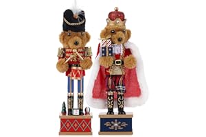 ‎VORFOR VorFor 2PCS Nussknacker Figur Puppe,28cm Nussknacker,Weihnachtsdeko Holz,Deko (Trommelmann Bär + Bärenkönig), Freunde Und Freunde