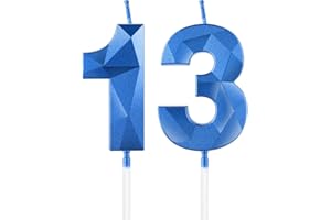 MCISKIN Candele blu reale per 13° compleanno, candela 3D numero 13 per torta, decorazioni per 13° compleanno per ragazzi e ragazze, candele decorazioni blu Torta Topper per feste Suppie