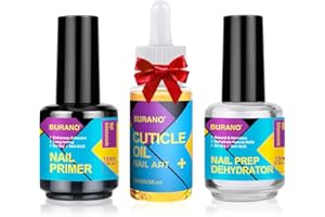 BURANO Natural Nail Gel Prep Dehydrator and Primer for Acrylic Nails and Gel Polish, Non Acid No Burns Long Lasting Bonding Primer 15ml 0.5 oz with Cuticle Oil