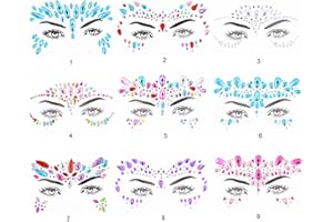 WEHOOM Glitzersteine Gesicht Festival, 9 Stücke Glitzer Gesicht Steine, Strasssteine Gesicht, Gesicht Glitzersteine, Selbstklebend Face Gems, Festival Sticker Geeignet Raves Partys Makeover Festivals