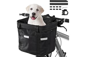 GOLDMIKY Goldimky Canasta de Bicicleta, Cesta de Bicicleta Plegable, Canasta de Manillar de Bicicleta Multiusos Extraíble para Llevar Mascotas, Bolsas de Compras, Acampar al Aire Libre (Negro)