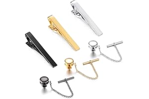 Diamday 6 Pièces Pinces à Cravate pour Hommes Tie Tacks Pochette avec Chaîne Homme Ensemble de Barre à Cravate Noir or Argent Pinces à Cravate Mariage Affaires Cadeau du Père