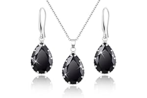 Linawe Crystal Jewellery Sets for Women, Imitation Diamond Pendant Necklace, Rhinestone Drop Dangle Earrings, Birthstone Cubic Zirconia Matching Wedding Jewellery, 14K Gold/Rose Gold/Silver Tones