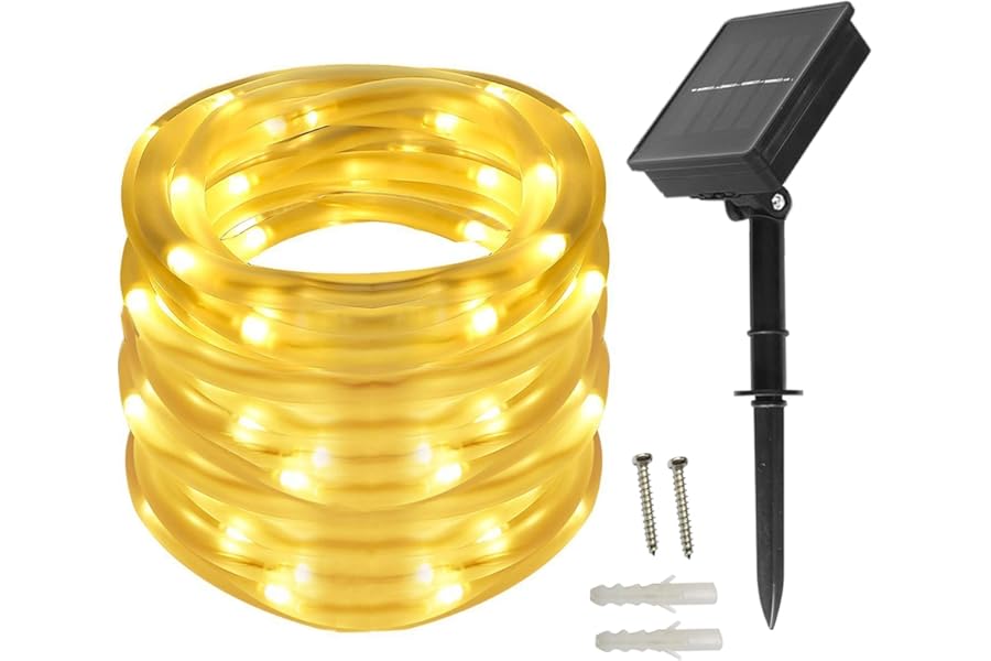 BXROIU Solar Rope Lights 100 LEDs String Lights Starry Fairy Lights,33 ft/10meter Waterproof Outdoor Tube for Patio, Garden, Party (Warm White)