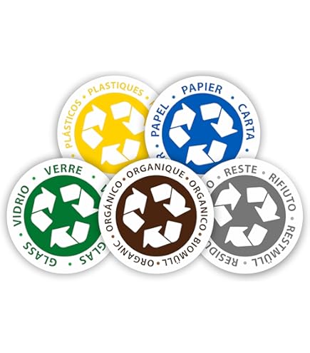 Autocollants Tri Sélectif – 4 Stickers Vinyle Imperméables – Poubelles Recyclage – Plastique, Papier, Verre, Déchets – 9,5x22,8 Cm