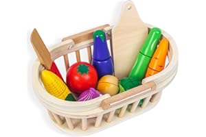 WOODENFUN Jouets de cuisine en bois pour enfants - Faux jeux de rôle - Coupe de légumes - Jouet pour fruits et légumes - En bois avec fermeture Velcro - Jouet pour enfants pour l'éducation préscolaire
