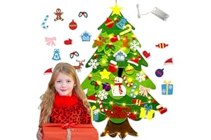 ZTOONE Felt Christmas Tree for Kids, 3.3ft DIY Felt Xmas Tree with 30 LED Lights and 32Pcs Detachable Christmas Ornaments Handmade New Year Christmas Door Wall Hanging Decorations