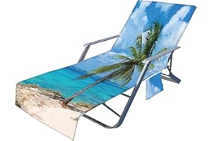 Fansu Schonbezug für Gartenliege, Ozean Druck Frottee Handtuch für Sonnenliege Mikrofaser Schnelltrocknend Strandhandtuch mit 2 Taschen, Strandtuchfür Schwimmbäder, Strände, Gartenhotels