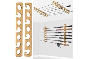THKFISH Support Canne à Pêche - Support de canne à pêche en bois pour garage, 7 combinaisons de cannes à pêche, 1 paire Horizontal