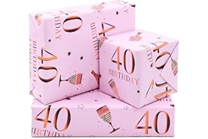 ADQUATOR 40th Birthady Wrapping Paper Sheets, 50cm*70cm Rose Gold and Pink Happy Birthday Wrapping Paper for Birthday Gift Wrap,for Women and Ladies(5sheets)