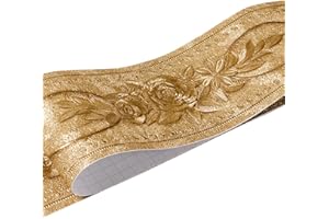 WDragon Floral Pattern Molding Peel Stick Wall Border for Home Decor Bathroom Kitchen,4 inch by 16.4 feet (Gold)