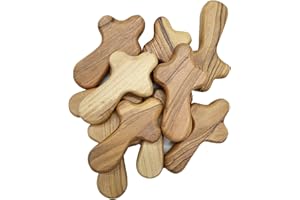 Zuluf Ten Small Olive Wood Crosses Hand Crosses Handheld - Christian Crosses Comforting Design for Clutching, Clinging With 10 Holy Land Certificates 6cm / 2.5 Inch Each Cross - CRS096