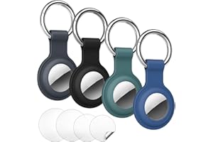 DORART 4pcs Porte Clef pour AirTag Coque Protection Porte clé pour Airtags en Silicone avec Films Protecteurs Anti-Rayures, Noir/Gris/Bleu/Vert