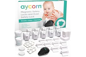 Aycorn Verrous Sécurité Enfant - Serrures Magnétiques de Sécurité Armoires et fours pour Bébés et Enfants, pour les armoires et les tiroirs, installation en 30 secondes avec adhésif 3M (sans perçage)