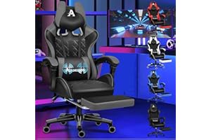 ALFORDSON Sedia da Gaming con Poggiapiedi e Cuscino Lombare, Sedia da Ufficio ergonomica per Computer con Reclinazione a 150°, Sedia da Scrivania per Videogiochi in Pelle, Portata 180 kg, Grigio